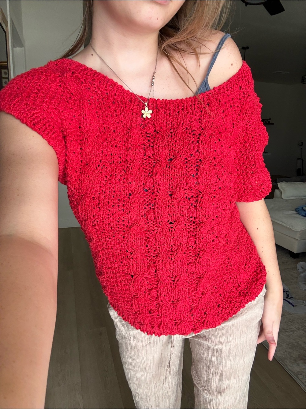 Victoria Jones Woman Red Off-Shoulder Knit Sweater